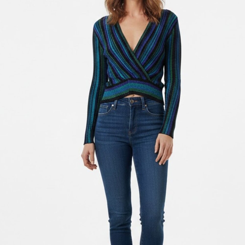 Ronny Kobo Johanna Metallic Stripe Top women's size small